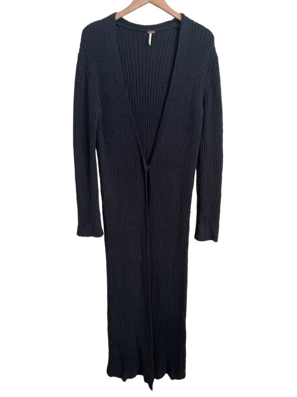 Free People Places To Go Maxi Duster Cardigan Dark Navy Ribbed Knit Boho M Cozy
